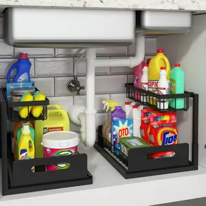 Kitchen Storage Rack Lower Sink Sorting Sliding Pull-out Cabinet Sorting Rack Metal Sliding Drawer For Kitchen Bathroom Refrigerator Cabinet Organization Rack Simple And Practical Storage Solution