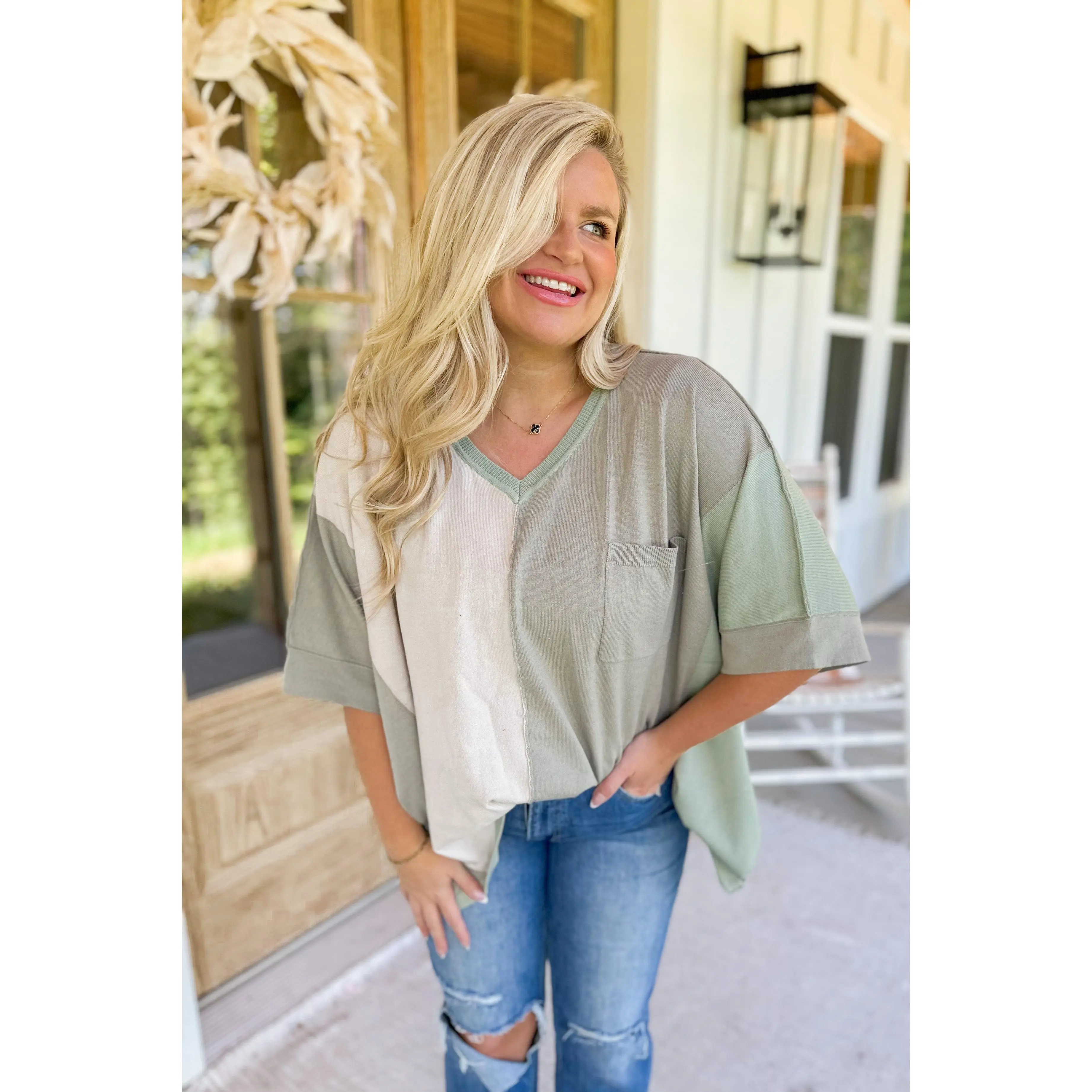 Chase Lightweight Colorblock Half Sleeve Poncho SweaTER  *FINAL SALE*