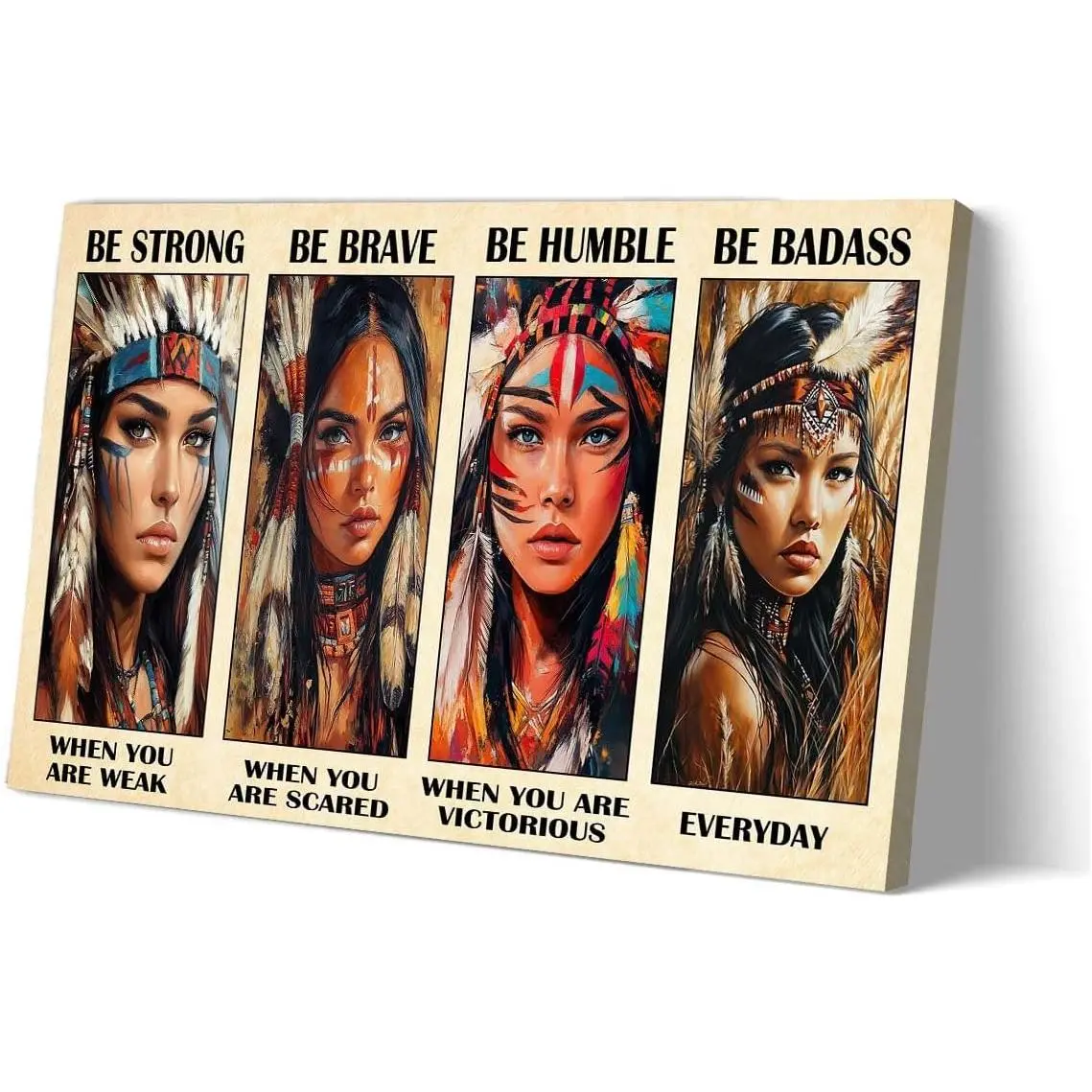 Sboobily Framed Native American Tribal Artwork - 8x12 in Decorative Inspirational Canvas Poster with Motivational Quotes (Be Strong, Be Brave, Be Humble, Be Badass) for Home Room Decor