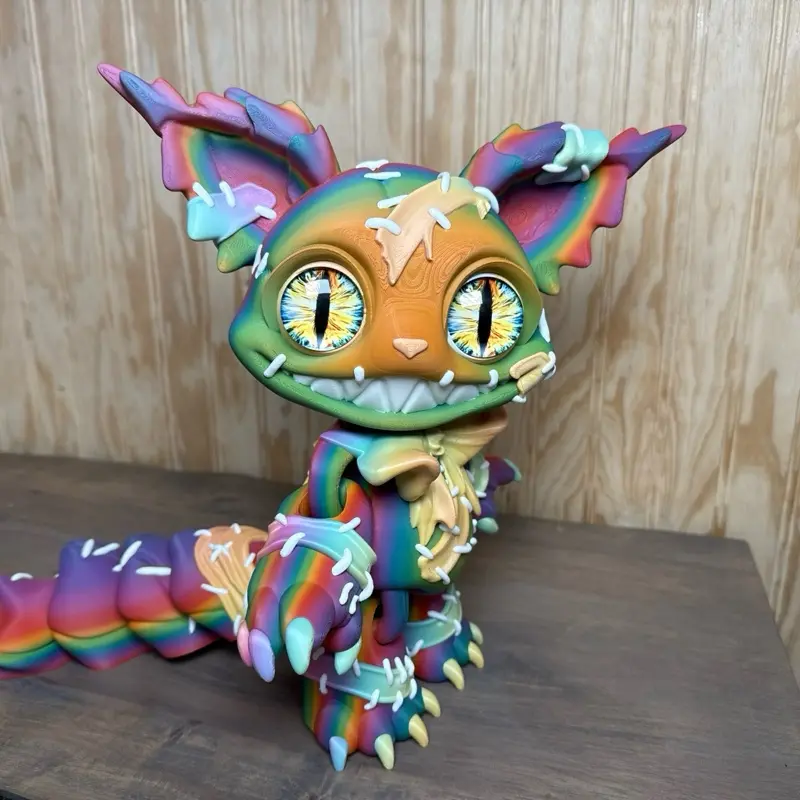 Custom Jinxy Cat Traditional Figurine with Multi-Color Design, Glass Eyes, Articulated Joints, Home Decor Statue, Holiday Gift Collectible