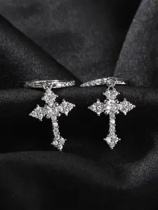 Full diamond cross earrings, Studded cross earrings, fashionable men's and women's earrings, trendy hip-hop earrings, dark style zircon inlaid earrings, European and American style, niche trend, hip-hop style, high-end earrings, Statement Earrings