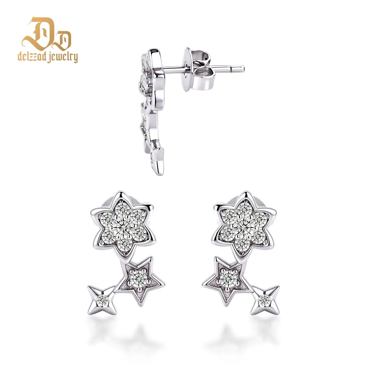 Delzzad The Wish Bringer Earrings Star Ear Climber Celestial Crawler Helix Earring Shooting Star Earrings VVS Synthetic Moissanite Earrings Jewelry Copper Studs Perfect Engagement Christmas Gift