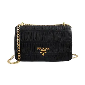 Pre-owned PRADA · Shoulder Bags Black Crinkled Leather Flap Bag with Gold Chain