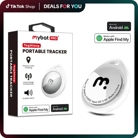 MyBat Pro Tracker - Portable Waterproof Tracking Device with Precision GPS, Map, Find My Compatibility, Fast Earbud Finding, Android & iOS Support, Ayehe Key Finder, Offline & Crowdsourced Assistance, Tracking Belongings, Included Batteries