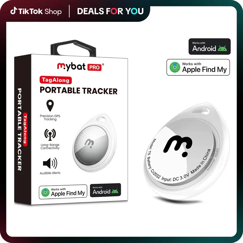 MyBat Pro Tracker - Portable Waterproof Tracking Device with Precision GPS, Map, Find My Compatibility, Fast Earbud Finding, Android & iOS Support, Ayehe Key Finder, Offline & Crowdsourced Assistance, Tracking Belongings, Included Batteries