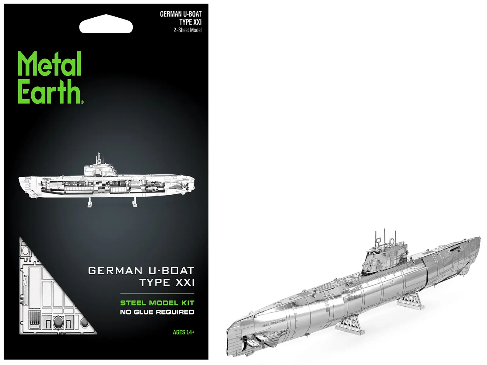 Model Kit German U-Boat Type XXI Submarine (Challenging Difficulty) Steel Model Kit by Metal Earth