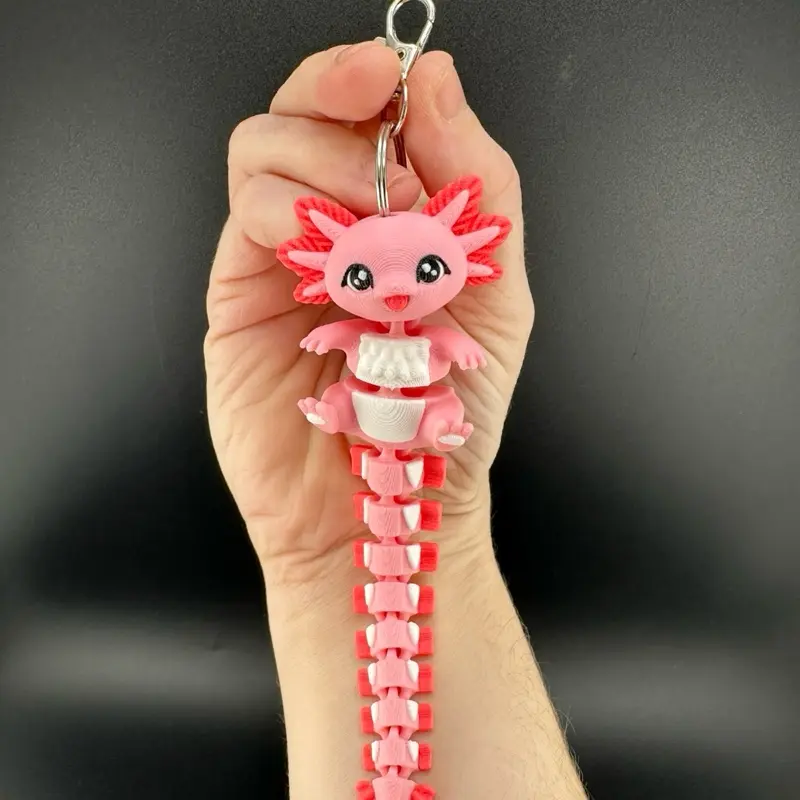 Cute Axolotl Keychain, 3D Printed Flexi Animal Charm, Unisex Kawaii Fashion Accessory for Bags, Compact for Daily OOTD, Kawaii Accessories, Daily Wear, Driving / Ootd, Funky Keychains, Decorative Keychains