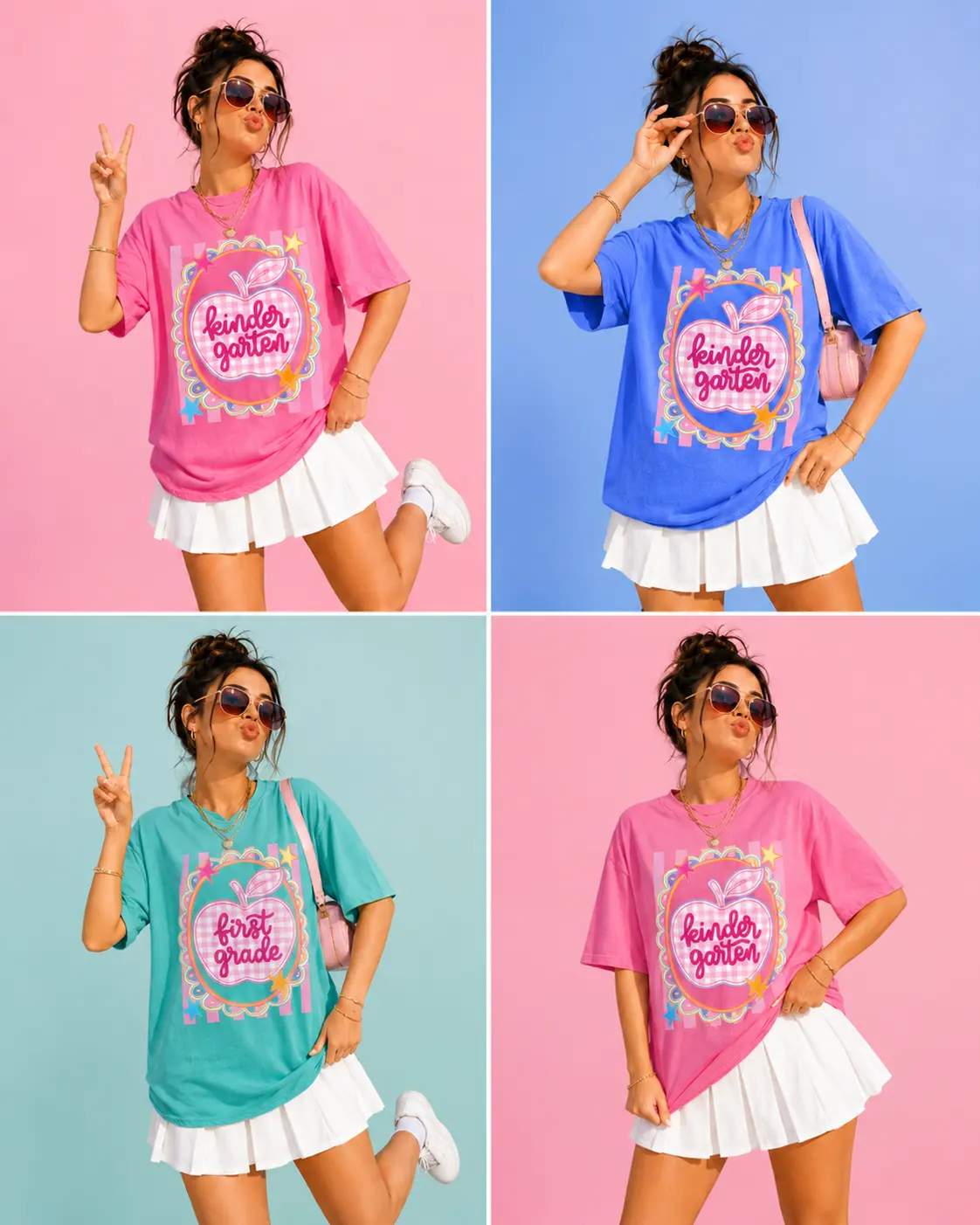 Pre-K to Fourth Grade Comfort Colors T-Shirt , Back to School Teacher Tee, Pink Gingham Stripes Shirt, First Day of School Outfit-Tiffany Graphic Tee