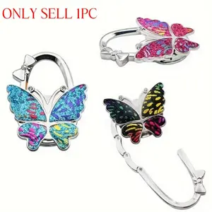 Butterfly Design Bag Hook, 1 Count Colorful Glitter Butterfly Shaped Bag Hanger, Portable Bag Accessories for Home, Office, Desk, Home Decor, Carry Purse Hook