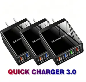 Travel Essential 4-Port USB Fast Charger QC 3.0 Fireproof Wall Charger Power Block Multi Device Desktop Charging Station Wall Adapter For iPhone 14 Samsung Android Phone Tablet Home Office Desk Setup Gadget