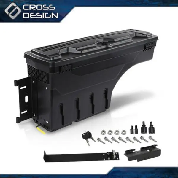 CROSSDESIGN Left-Side Swing Storage Toolbox, Car Interior Molding Accessory for 1997-2014 Ford F150 Truck Bed