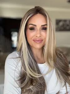 IMstyle Hallie glueless mocha brown dark blonde/light brunette with natural light blonde highlight T part Lace Front wig Heat Resistant T1FH044-Hernandez 130% Density
