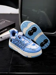 Kids Roller Skates with Hidden Wheels, Preppy Style PU Leather Sneakers, All-Season Tie-Dye Mesh Design, Comfortable & Durable