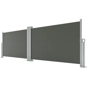 71" x 236" Double Side Awning, 6ft x 20ft Retractable Patio Privacy Screen with 280g Premium Fabric, Rainproof & UV-Proof Folding Fence for Deck, Pool, Grey