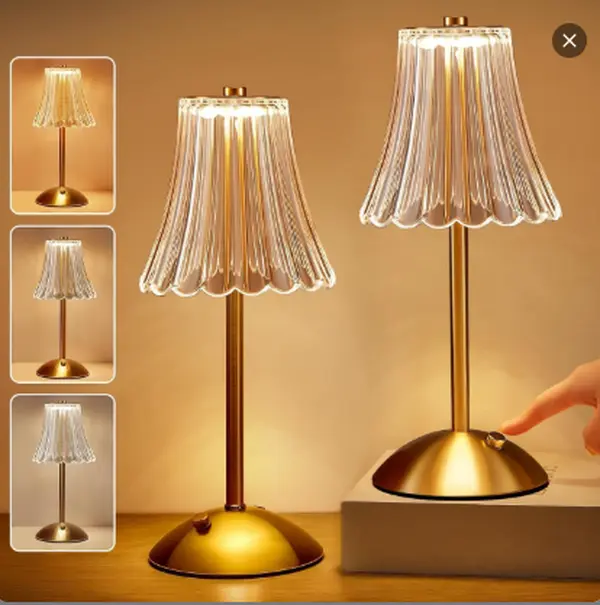 Vintage LED Bedside Lamp Dimmable Rechargeable Table Lamp for Bedroom Living Room Waterproof Retro Night Light Home Decor Iron Base PMMA Crystal Shade USB-C 5V/1A Touch Control 3000K/4000K/6000K