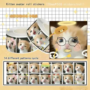 Cute Kitten Face Stickers Roll - 500pcs Kawaii Cat Stickers with 14 Adorable Expressions, Removable & Waterproof, for Journaling, Scrapbooking, Phone & Laptop Decoration, Aesthetic Stationery for Cat Lovers