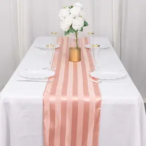 Satin Table Runner 12"x108" Dusty Rose - Stripe Wrinkle Resistant Linen