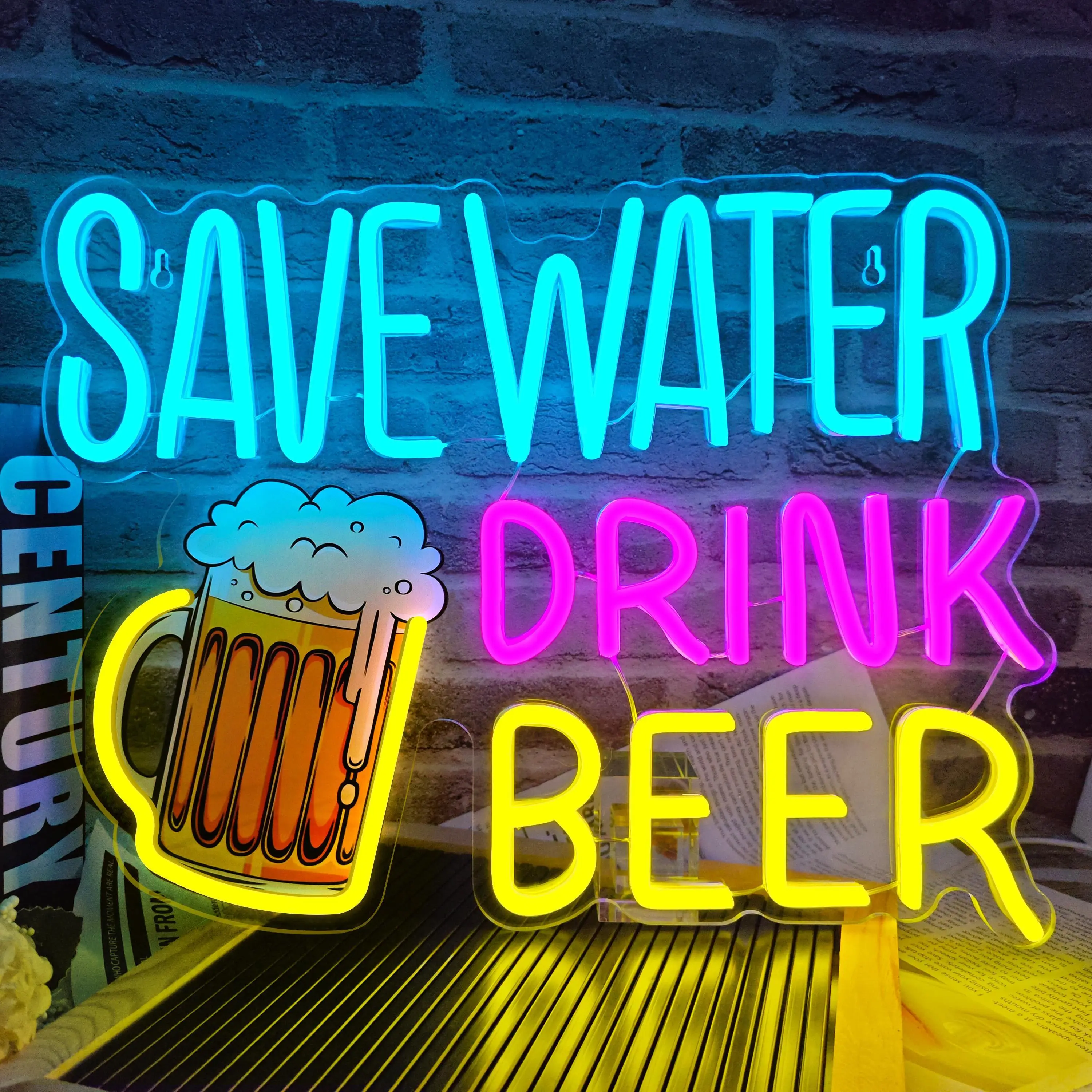 Save Water Drink Beer Neon Sign LED Beer Neon Lights for Wall Decor Dimmable Neon Bar Signs for Home Beer Bar Man Cave Pub Restaurant Bistro Club Party Decorations  Installation Accessories