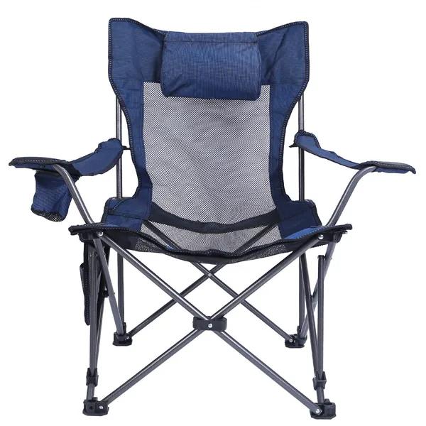 Foldable Camping Chair Collapsible Reclining Chair 330LBS Load Heavy Duty Steel Lawn Chair With Reclining Backrest Angle Cup Holder Pillow Side Pocket Carry Bag