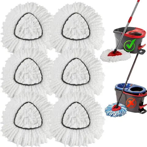6 Pack Microfiber Spin Mop Replacement Heads for O-Cedar EasyWring 1-Tank System (1-Tank Only), Scratch-Free, 360° Swivel, Water Absorbing, Wet & Dry, Reusable, Machine Washable Cleaning Mops, Clean Floors Solution for Wooden Floors, Indoor Use