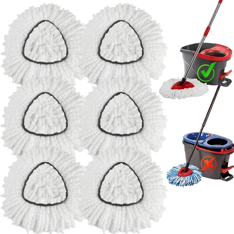 6 Pack Microfiber Spin Mop Replacement Heads for O-Cedar EasyWring 1-Tank System (1-Tank Only), Scratch-Free, 360° Swivel, Water Absorbing, Wet & Dry, Reusable, Machine Washable Cleaning Mops, Clean Floors Solution for Wooden Floors, Indoor Use