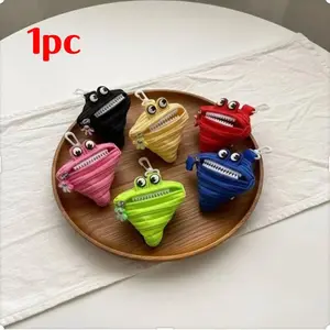 Funny Large Mouth Coin Purse Keychain Earphone Bag, Cute Cartoon Mini Hanging Design Storage Bag, Detachable Rope Funny Big Mouth Bag