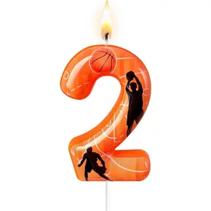 Basketball Themed Number 2 Birthday Candle -  Style Cake Topper for Birthday Decorations Supplies, Basketball Party Favors (Basketball Theme, 2)