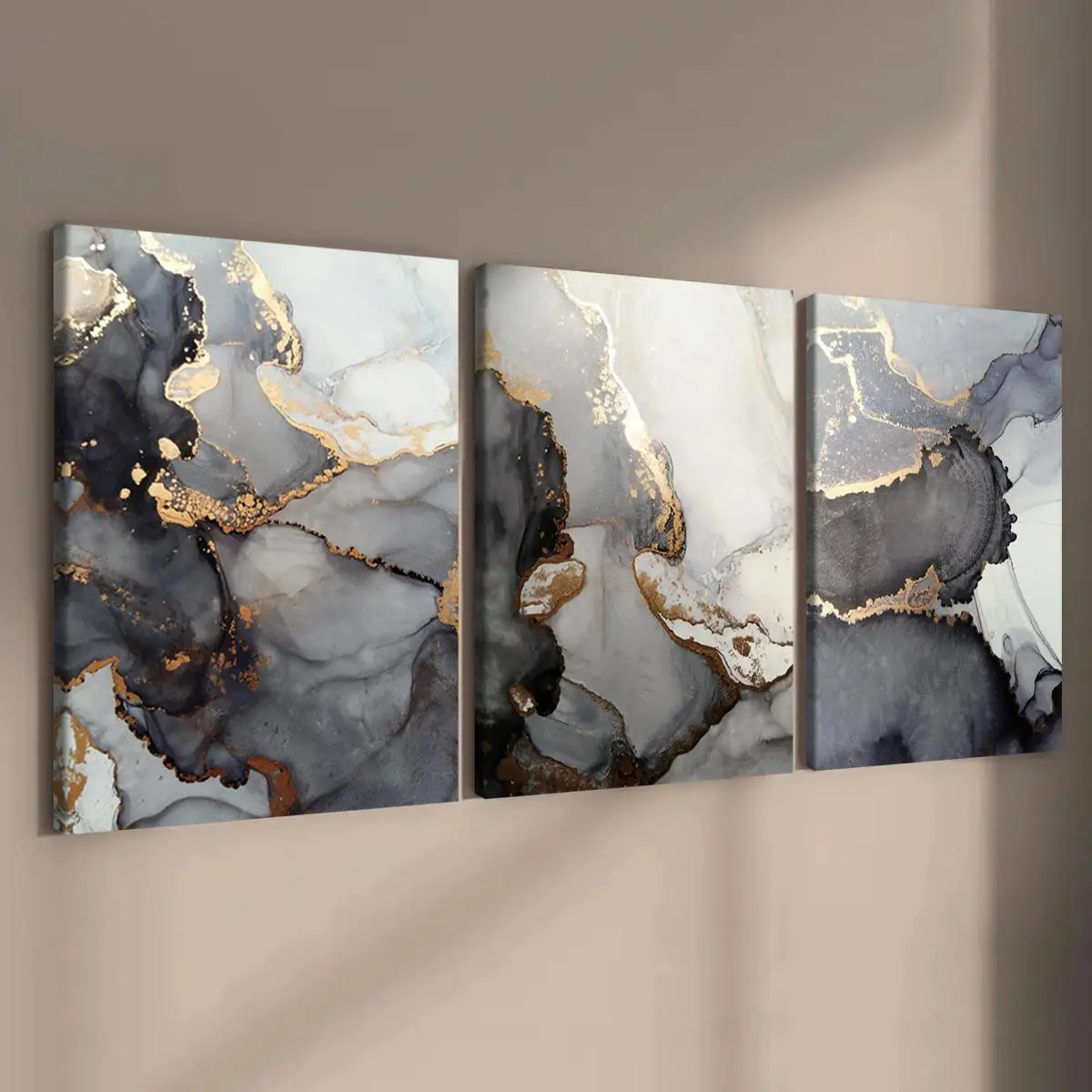 Abstract Marble Pattern Print Design Canvas Painting with Wooden Frame, 3 Counts/set Modern Art Decor, Wall Art for Home Living Room Bedroom Office