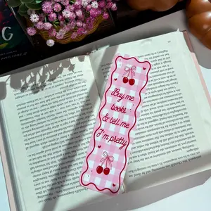 Cherry Gingham Bookmark – Cute Pink Quote Book Accessory