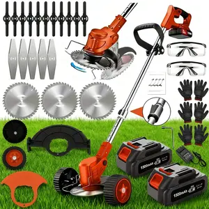 Electric Cordless String Trimmer with 21V 4Ah Fast Charger,Long Lasting Weed Wacker&Trimmer&Edger,Lightweight Lawn Mower with Three Blades,Easy to Use