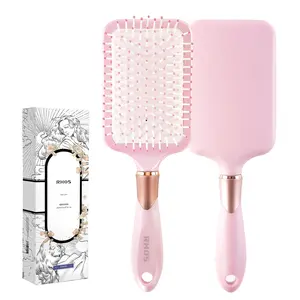 RHOS Nylon Bristles Square Cushion Paddle Brush - Detangler for Women, Thick Curly Long Hair (Wet & Dry Use) - Hair Smoothing Tool, combs