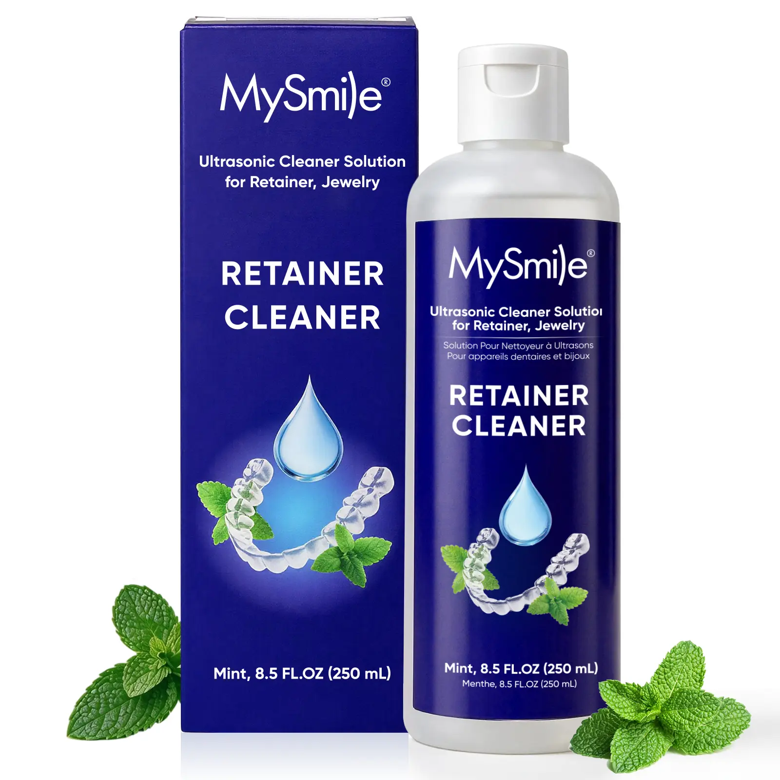 MySmile Retainer Cleaner - Ultrasonic Cleaner Solution for Retainer Jewelry - Mint Flavor 8.5 FL OZ 250 mL