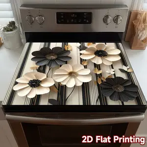 2D flat flower case rubber stove protective cover - heat-resistant, anti slip, absorbent, easy to clean, oven mat, refrigerator mat, kitchen stove cover, suitable for surface protection of ovens, washing machines and appliances