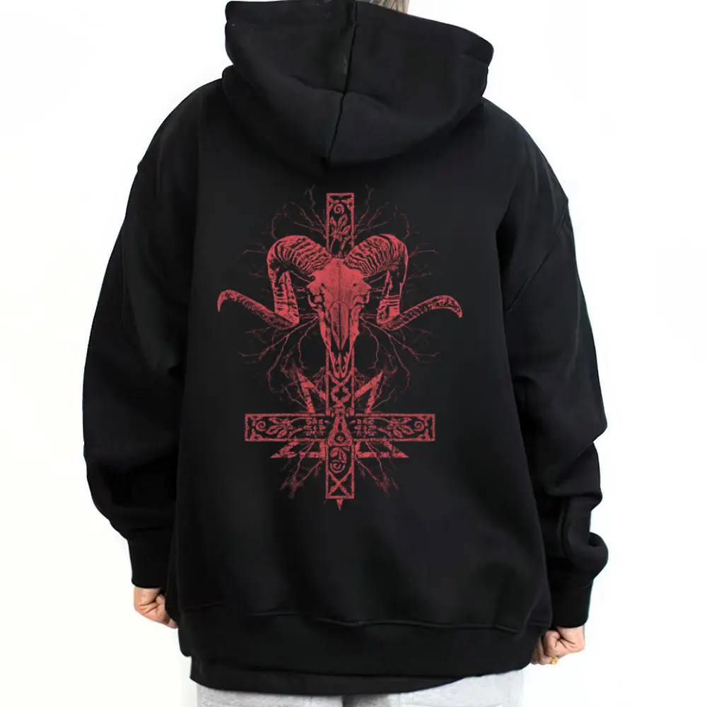 Unisex Dark Wear 01 Graphic Hoodie Sweatshirt - Halloween, Gothic Horror Hoodies, Soft Fabric, Baphomet Demon Skull Digital Print, Casual Streetwear Outfits