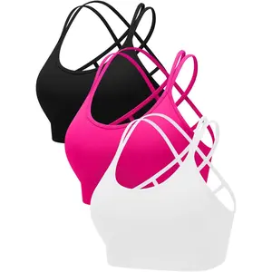 Sports Bras for Women Pack Criss Cross Back Sexy Strappy Sports Bra Seamless Padded Yoga Bra with Removable CupsGift