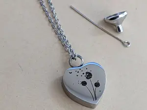 Dandelion Heart Shaped Urn Pendant with Chain