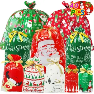 40 count Christmas Drawstring  Bags  Sizes Drawstring Christmas Bags for Gifts Xmas Holiday Presents Party Favor