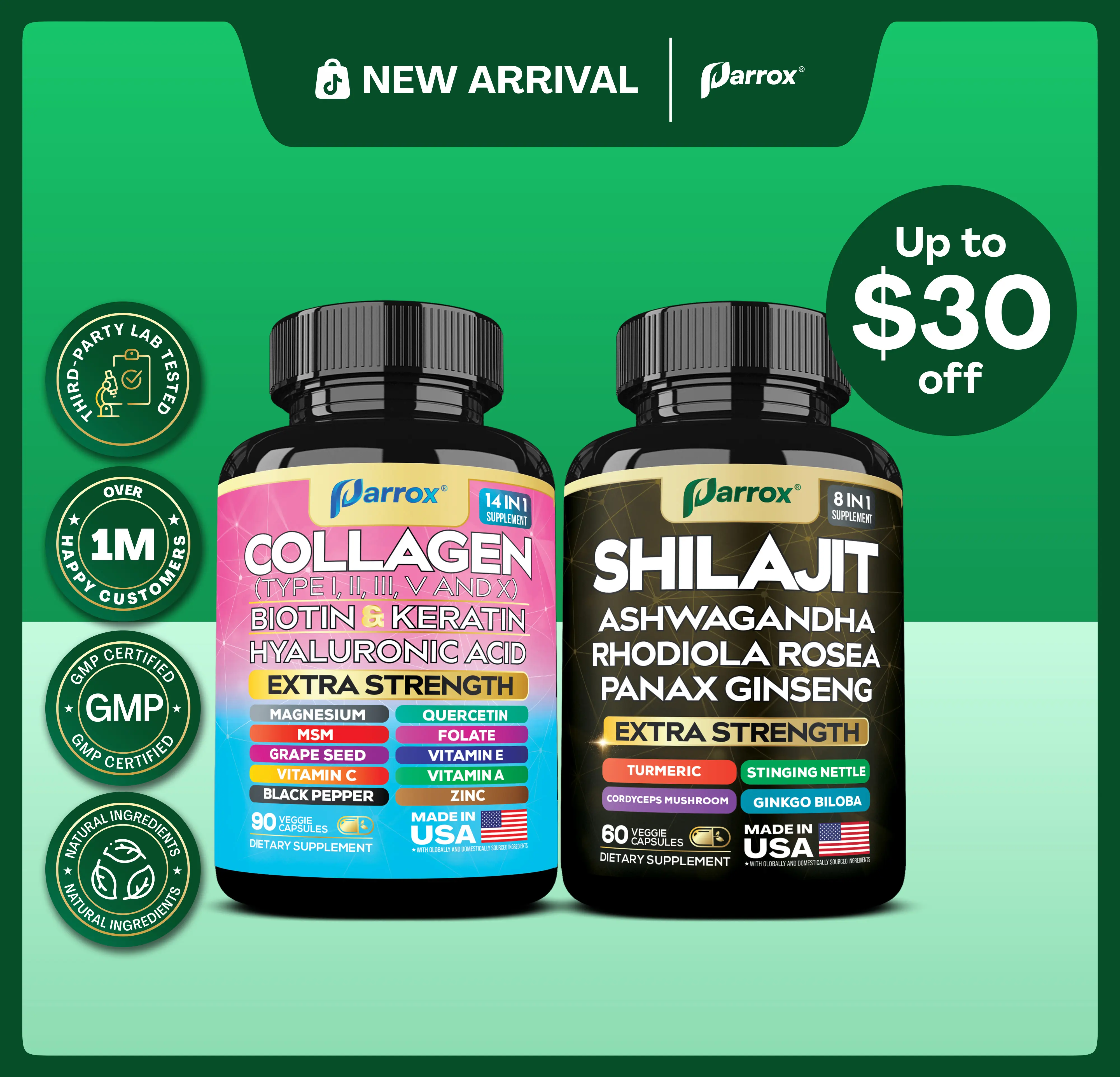Shilajit and Collagen Bundle - Parrox Dietary Supplement for Energy, Focus, Skin & Hair Wellness - Made in USA