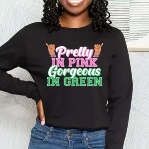 Pretty in Pink Gorgeous in Green Sweatshirt, Pink Green Sisterhood Graphic Crewneck, Trendy Greek Life Inspired Sweater, College Women Outfit, Gift for Her