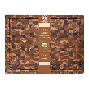 Premium Teak Wood XL End Grain Cutting Board 20 x 15 Inch, Extra Thick 1.5 Inch Butcher Block for Meat & BBQ Prep, Large Solid Wood Cutting Board with Juice Groove by New M Way