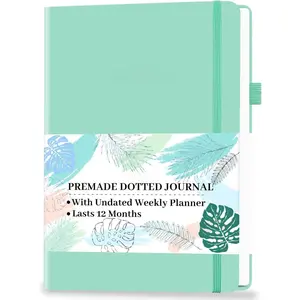 Premade  Dotted Journal with Undated Weekly Monthly Planner, Pre-made Dot Grid Journaling Aesthetic Notebook for Goals Gratitude Budget Exercise Habits Mood Sleep  - 12 Month