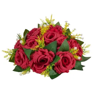 Flower Balls Arrangement Bouquet 10 PCS, 9.5-Inch Wedding Red Roses Centerpieces, Fake Flowers Kissing Balls Decor Artificial Floral Arrangements Flower Bouquet for Home Party Table Decorations