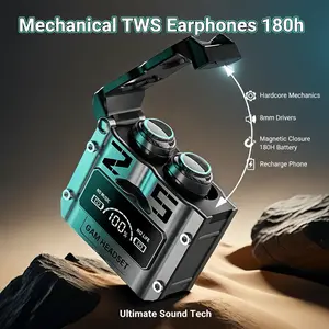 ️Hardcore Mechanical Style TWS Earphones8mm Dynamic Driver Magnetic Opening and Closing 180h Battery Life Can Charge Phone in Reverse Gaming Trendy Earphones ...