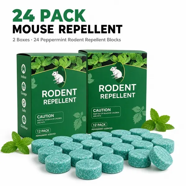 24-Pack Peppermint Solid Rodent Repellent Blocks, Non-Aerosol Natural Deter Mice Box, Pet-Safe Home Care Supply for Indoor-Outdoor Use (24 Months Shelf Life)