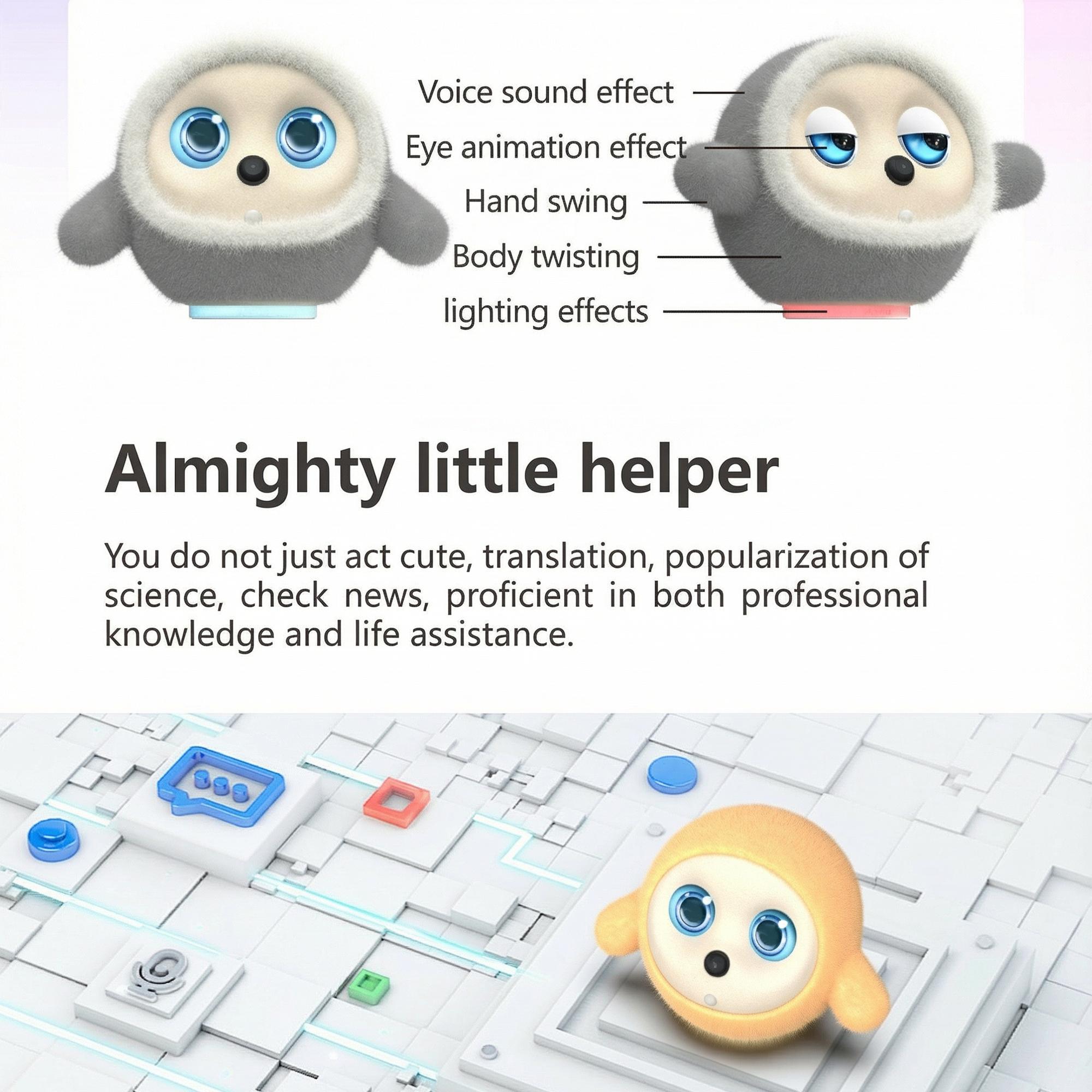 AI Robotic Pet Multimodal Desktop Companion with LLM & VLM Vision Smart Interactive Emotional Robot with Voice Conversation Touch Sensors Customizable Plush Covers for Home Office