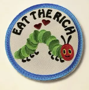 Eat The Rich Custom-Shaped Embroidery Applique - Classic Embroidery Style, Fabric Appliques, Subversive Cuteness Caterpillar Design, Iron-On/Sew-On/Hook Backing, Embroidery Appliques