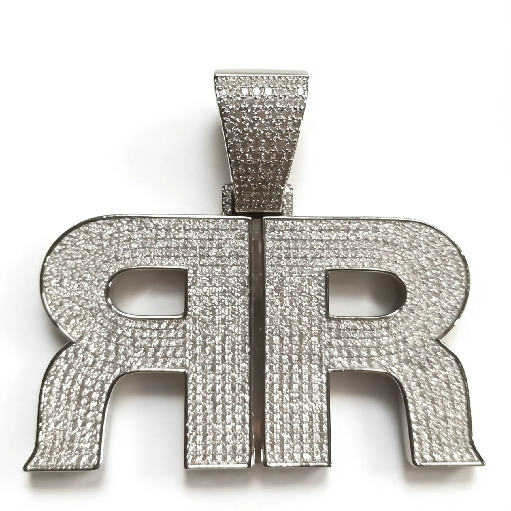 Iced Out Pendant, Men's Hip Hop Double R Statement Jewelry, Customizable Street Fashion with Engraved Letters and Logos