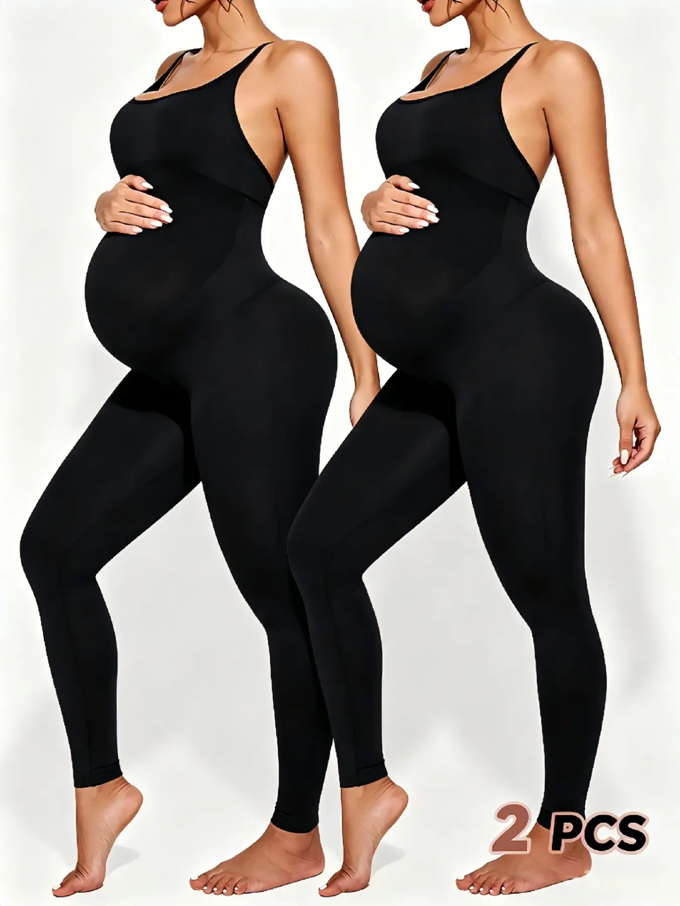 2-Pack Pregnant Bodysuits, Maternity Clothing, Maternity Apparel, Fashionable Simple Solid Color, Stylish Strap Design, Suitable for All Seasons, Casual Style, Pregnancy Shapewear