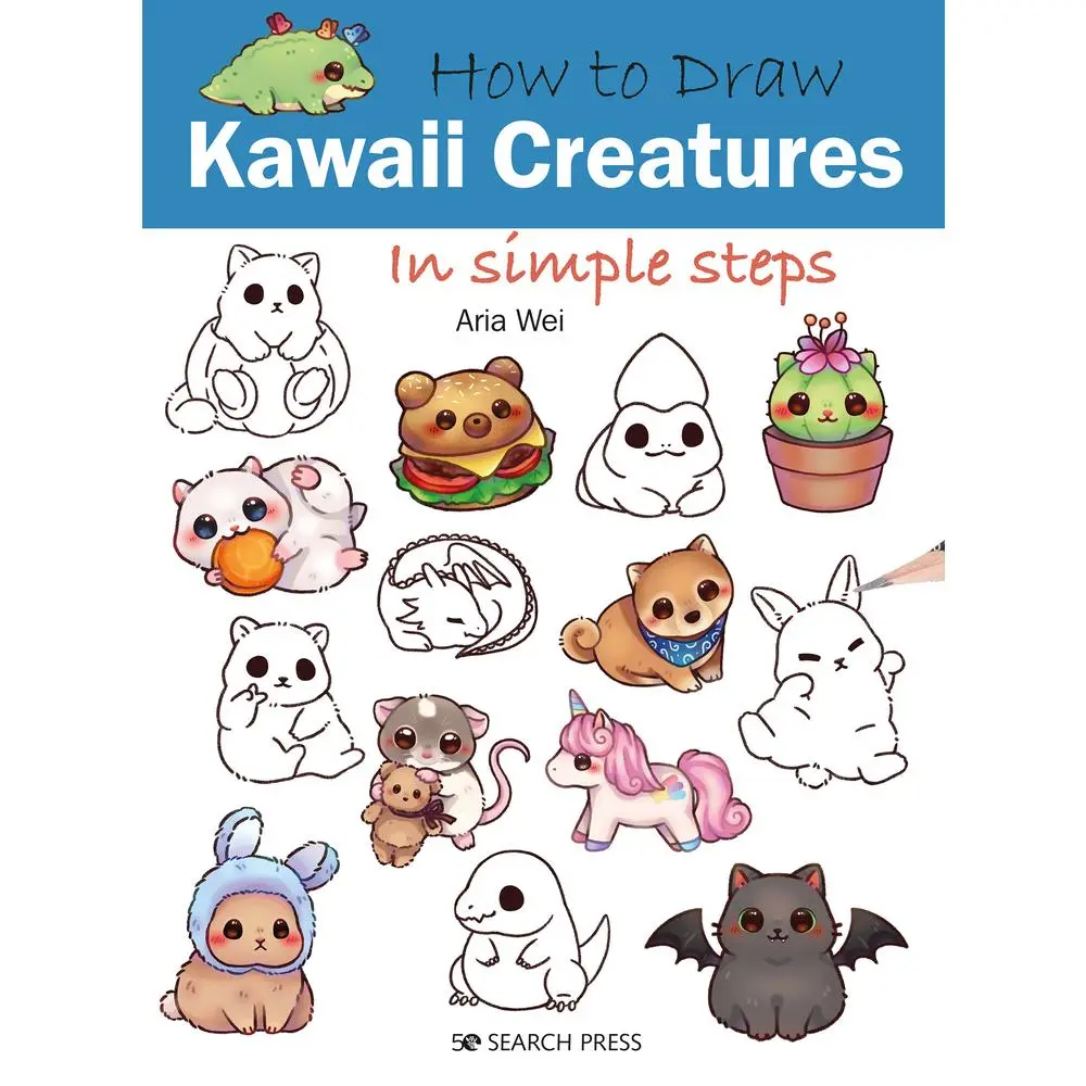 Used Kawaii Creatures Sketch Tutorial Book - "How to Draw Cute Art Drawings in Simple Steps" by Aria Wei (Paperback, English), Books