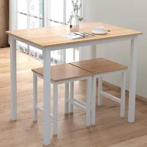 Hooseng 3-Piece Small Dining Table Set | Bistro Table with 2 Nesting Stools | Faux Wooden Top & White Metal Frame | Easy Assembly & All Tools Included | Compact Set for Small Spaces, Kitchen Nooks & Apartments